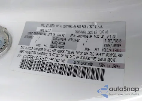 2018 Fiat 124 Spider Classica z USA, uszkodzony, nr VIN JC1NFAEK7J0137570